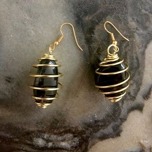 Black Obsidian Spiral Earrings